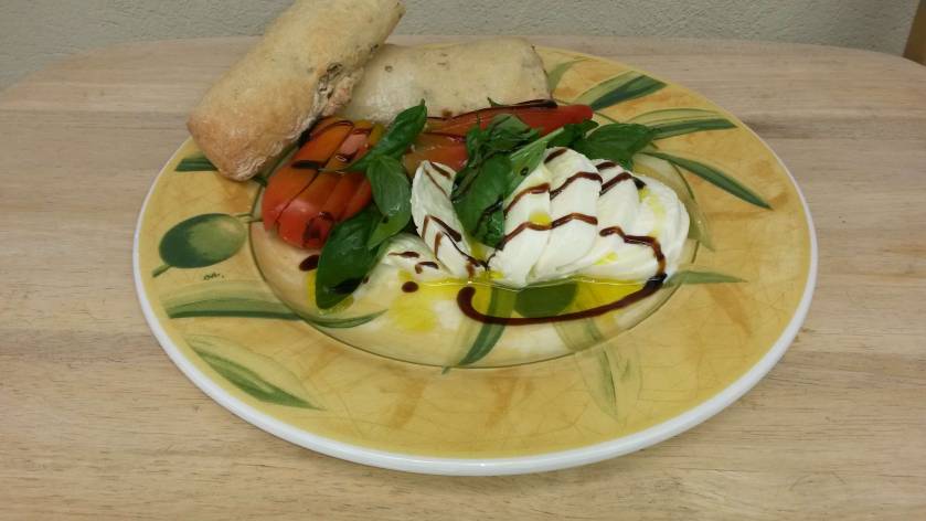 mozzarella and home grown tomatoes