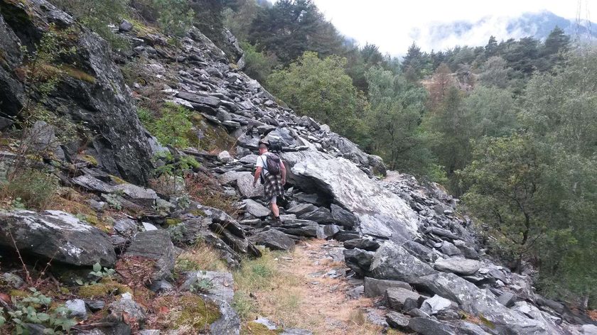 Walking across the landslide, tricky but fun!